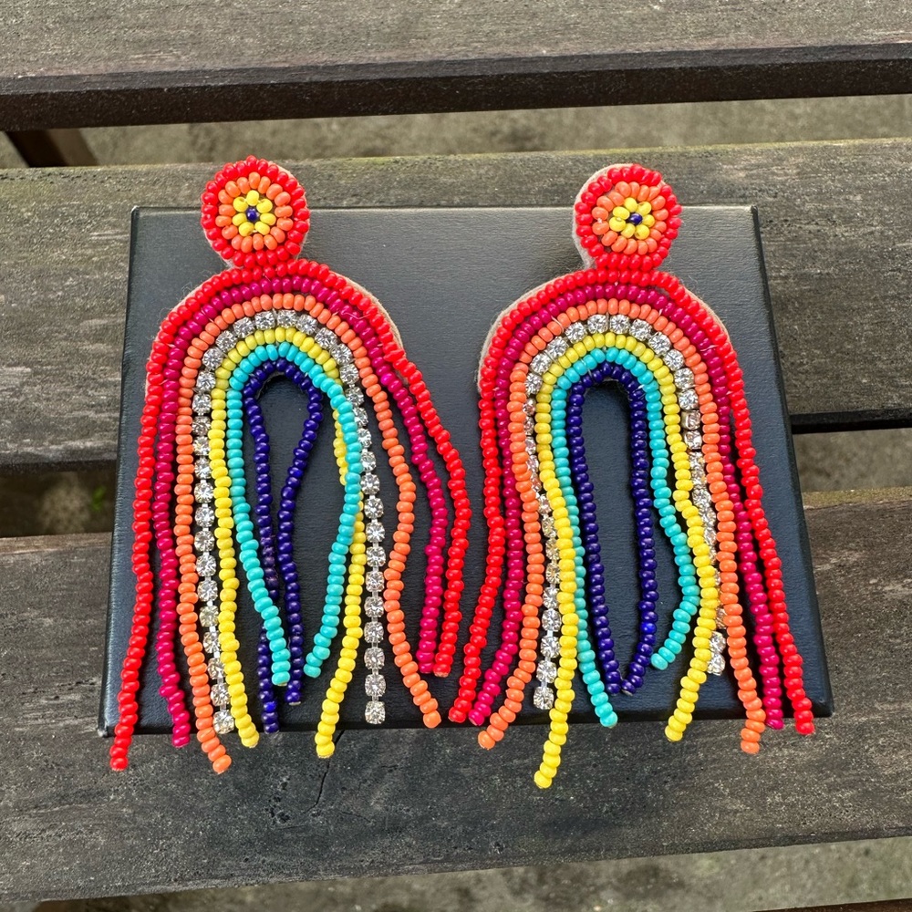 Rainbow beaded rhinestone earrings